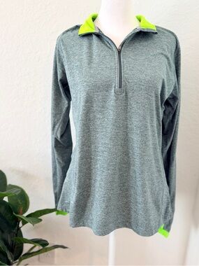 Nike Dri-FIT Quarter Zip Running Pullover Gray Neon Green Medium